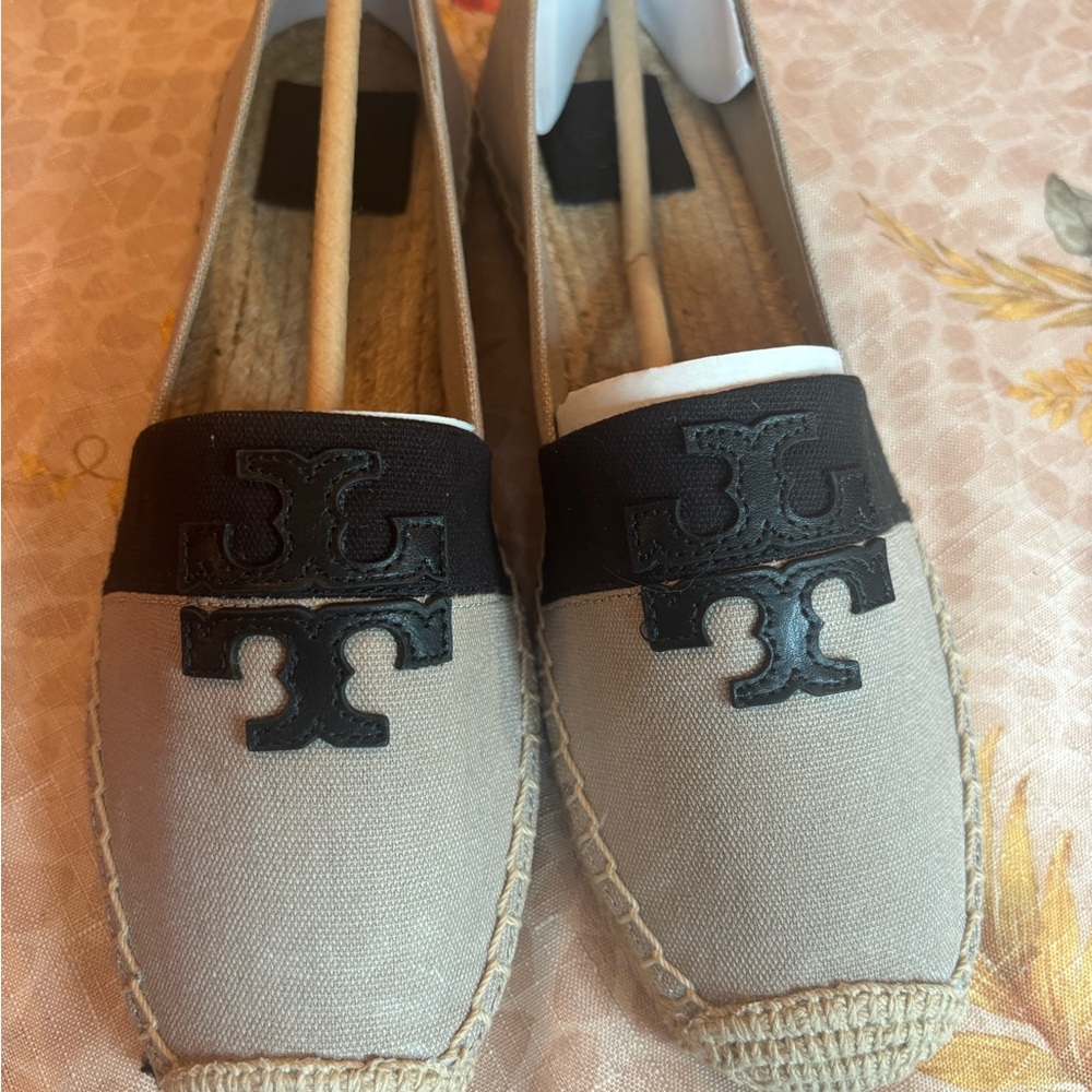 Tory Burch Black and Tan Espadrilles NIB